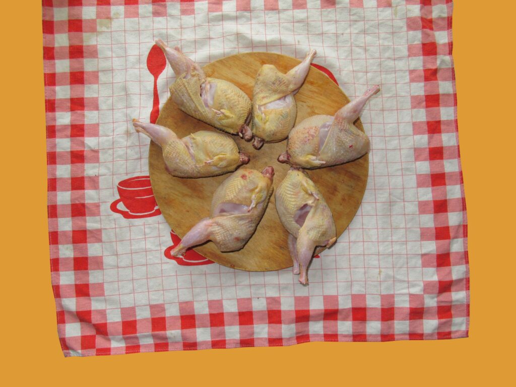 Konyhakész, tisztított fürjek